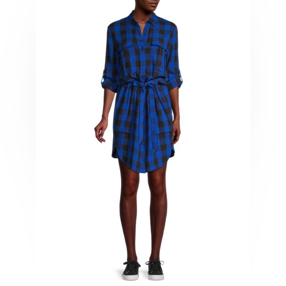 Alice and Olivia Beck Belted Plaid Shirtdress Sz M